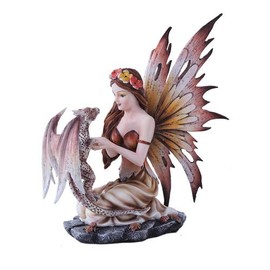 Pacific Giftware Autumn Fairy and Leapard Dragon Mystical Statue Figurine Fall Leaves
