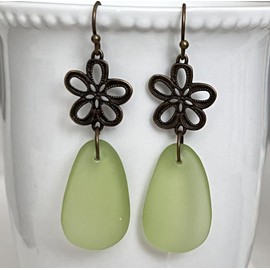 Bronze Sand Dollar and Ocean Green Earrings Faux glass Jewelry Earrings for Women #3298FE3256