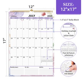 EYROZILL Wall Calendar 2024-2025, Monthly Calendar from July 2024 to December 2025, 12"×17" Magnetic Calendar for Fridge, Family Calendar with Stickers, Flower