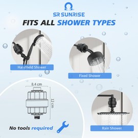 20-Stage Shower Filter-Shower Head Filter for Hard Water, with 1 Replaceable Cartridges, High Output Shower Water Filter for Removing Chlorine and fluoride,Black