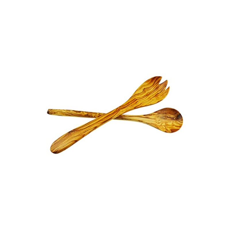 Olive Wood Salad Servers, Set of 2, Wood, Grain/Natural, 30