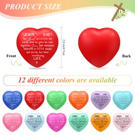 Meooeck 24 Pcs Christian Heart Stress Balls Bulk John 3:16 Bible Verse Squeeze Toys Religious Gifts for Church Sunday School Baptism Communion Encouragement (Multicolored)