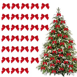 Lifreer 30Pcs Red Bows for Christmas Tree Medium Christmas Tree Decoration Bowknot for Xmas Wreaths Tree Decors Wrapping Craft Supplies