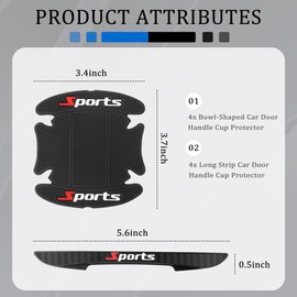 Figpade 8PCS Car Door Handle Protectors,Stylish PVC Car Door Edge Protector with Sport Word Can Avoid Scratching,Universal Car Door Handle Cup Protector Suitable for Most Vehicle (Black)