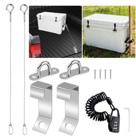 4pack Cooler Lock Bracket,Cooler Tie Down Kit with Cable Combination Lock,Fixed Wire Rope Stainless Steel Ice Chest Br