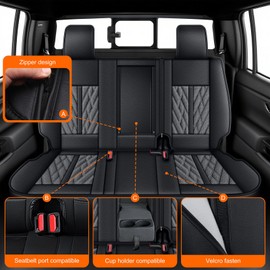 AOMSAZTO Seat Covers Fit for Nissan Frontier 2009-2025 2026 Crew Cab Extended Cab Faux Leather Full Set Truck Pickup Car Seat Covers (Black & Grey, 5 Seats)