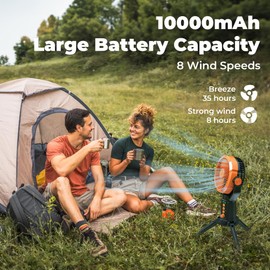 VOSFEEL Camping Fan with LED Light, 10000 mAh Battery Powered Fans with Hanging Hook, Portable Fans with 270° Rotation, Portable Fan for Camping, Travel, Fishing