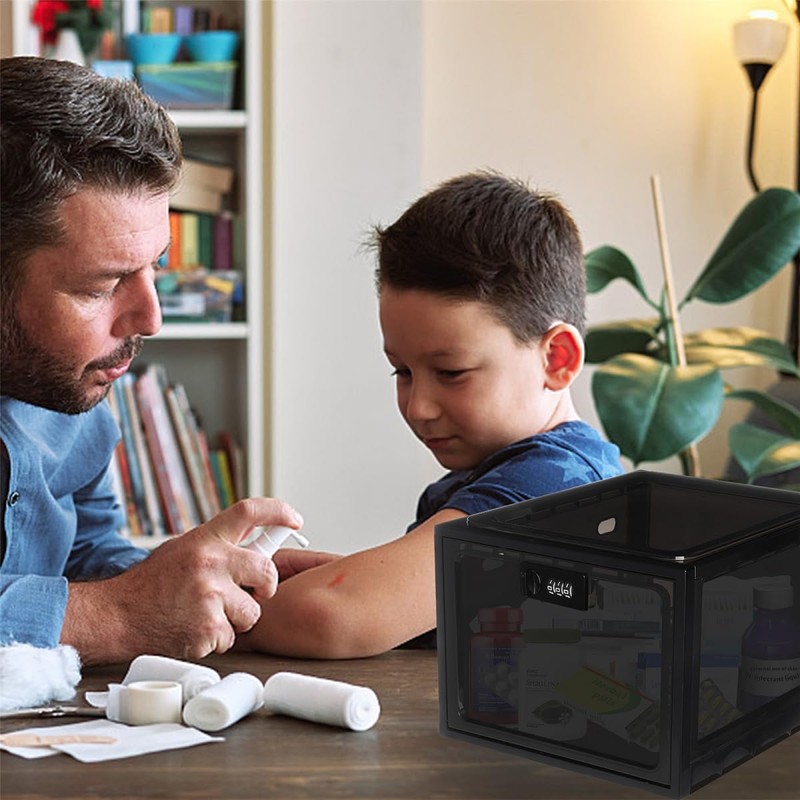 GLOQESEN 2 Pack Lock Box, Lockable Storage Box for Food/Snack/Medicines/Phone，Lock