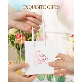 EQOREIIN 50 Pcs White Small Gift Bags with Handles 4 x 2.75 x 4.5 Inches Mini Thank You Gift Bags Party Favor Bags Kraft Paper Bags Bulk for Mother's Day Baby Shower Birthday(white-tangjin)