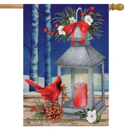 Briarwood Lane Lantern and Cardinals Winter House Flag Candle Floral 28" x 40"