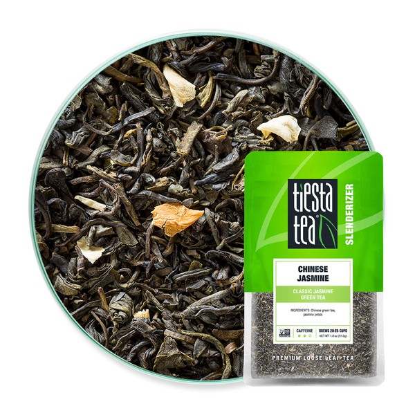 Tiesta Tea - Chinese Jasmine, Loose Leaf Classic Jasmine Green Tea, Medium Caffeine, Hot & Iced Tea, 1.8 oz Pouch - 25 Cups, Natural, Diet Support, Green Tea Loose Leaf