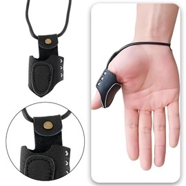 YINETTECH Archery Thumb Ring PU Leather Thumb Protection Ring with Rope Length 30 cm for Beginners Archery Archery Competition Training Black