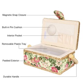 Double Layer Sewing Basket, Convenient Portable Home Sewing Basket for Scissors, Spindles, Buttons and Needles (pastoral rose)