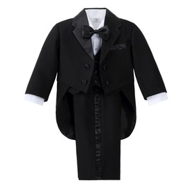 Dressy Daisy Esmoquin Smoking Negro para Bebe niño, Conjunto de 5 Piezas de Traje de Vestir Formal para Boda, Ceremonia, Fiesta, Talla 9 Meses