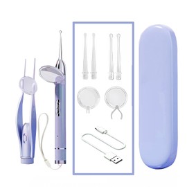 【2点セット】耳かき ライト 光る耳かき LEDライト付き耳かき USB充電式 光る耳かき ルーペ 耳掃除 、 耳掃除 光る耳かき 子供用 お年寄り用 家庭用 耳かき ライト イヤークリーナー 収納付き 携帯便利 (パープル)