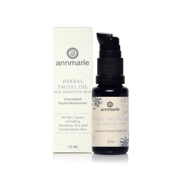 Annmarie Skin Care Herbal Facial Oil for Sensitive Skin - Unscented Organic Oil with Squalane, Omega-Rich Sacha Inchi & Camellia Seed Oils, Soothing Moisturizer for Sensitive Skin, Fine Lines and Wrinkles, Suitable for All Skin Types (15ml, 0.5 fl oz)