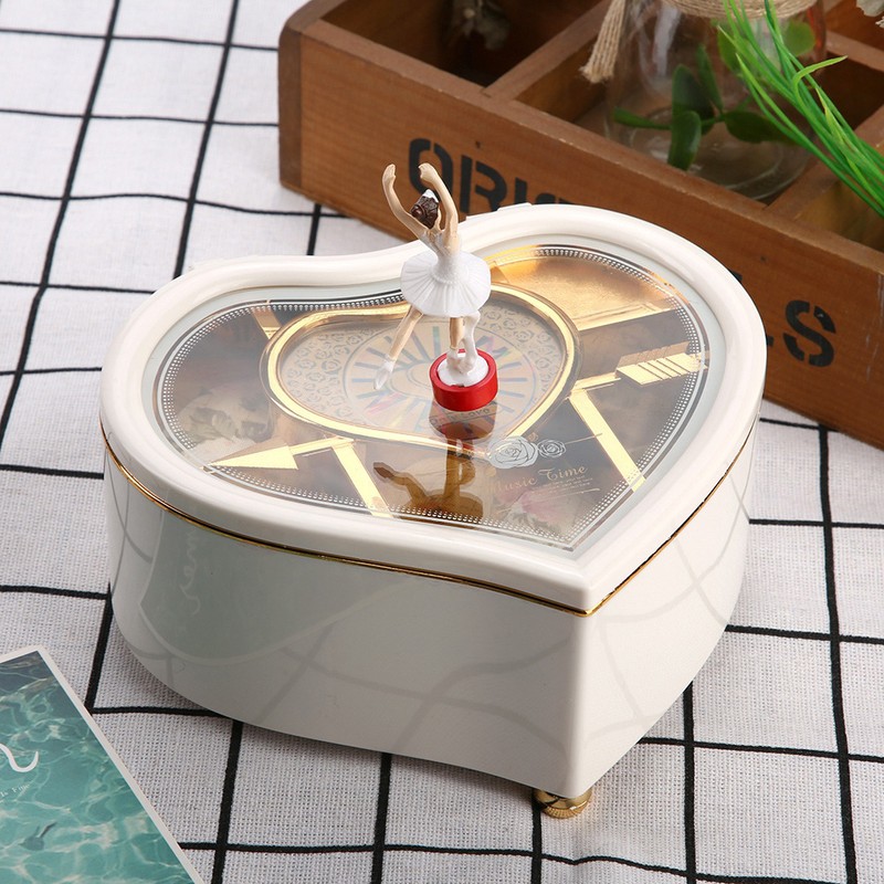 Heart shaped Dance Ballet Music Box Jewelry Spinning Music Box