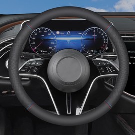 XHRING Car Steering Wheel Cover for GMC Sierra 1500 2500HD 3500HD Yukon Terrain Canyon Acadia Envoy Denali Crew Cab Elevation Double AT4 SLE SLT Limited XL Accessories, 2024 Leather Color 14 1/2"-15"