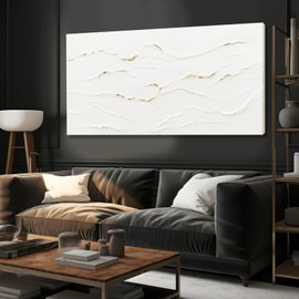 WINKAILIN Wavy Line Hand Painted Wall Art Minimalist Decoration 24"x48" Abstract Artwork Paintings for Bedroom Pictures for Office