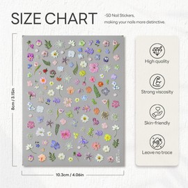 Art Flower Nail Art Stickers Decals Summer Floral 5D Embossed Stickers Design Self-Adhesive Nail Art Decals for Women Girl DIY Manicure Decorations (Art Flower)