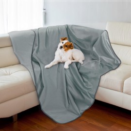 Pawsee Waterproof Cooling Blanket Dogs Cats, Washable Dog Blanket Cooling, Waterproof Dog Cooling Mat for Sofa Bed Outdoor, Usable Throw Couch Cover Furniture Protection, 150 x 130 cm, Grey