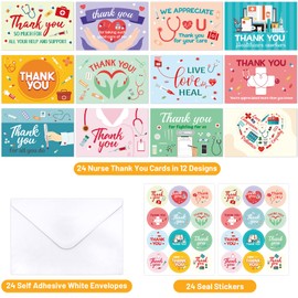 Fancy Land Medical Thank You Cards Nurses Doctors Healthcare Workers Appreciation Cards with Envelopes for Graduation Nurses' Day 24Pcs