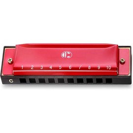Blues Harmonica for  Adult Beginners 10 Hole Diatonic Harmonica Key of C, Metal Mouth Organ C Key Brass Reed Blues Harp with Case, Red - Color: Black, Size: C key (Beginner Series)