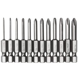 Bestgle 12 Pieces 50 mm Long Phillips Screwdriver Bits Set S2 Steel Cross Head Bit 6.35 mm (1/4 Inch) Hex Shank Phillips Bits Magnetic Screwdriver Bit Set
