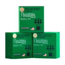 3 Ballerina Natural Green Leaf Brand Naturally Caffeine Free Diet Tea for Women & men (Regular Strength/30 bags, 3 Packs)