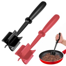 2Pcs Ground Beef Chopper Tool, Silicone Meat Masher Ground Beef Heat Resistant Meat Spatula Chopper Hamburger Meat Chopper, Black+Red