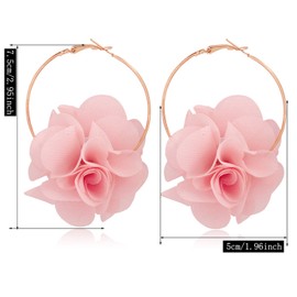 DAMLENG Lightweight Bohemian Big Fabric Flowers Dangle Drop Earrings Handmade Charm Chic Petal Hoop Earrings with Chiffon Floral Tassel for Women Vacation Wedding (Pink)