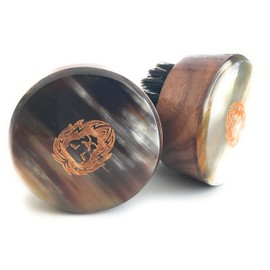 Premium Handmade Round Oxhorn Medium Stiff Natural Boar Bristle Men’s Travel Beard and Hair Care Brush
