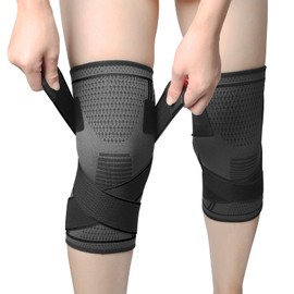 MILAIUN Knee Support for Men/Women 2 pack, Compression Adjustable Knee Brace, Non-Slip Knee Support Brace for Meniscus Tear, Arthritis, Ligament Damage, Running, Walking, Gym, Sports(Black-XL)