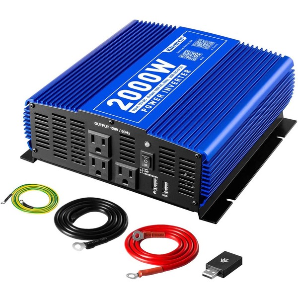 Kinverch 750W Continuous/1500W Peak Power Inverter DC 12V to 110V Car Converter AC with 2 AC Outlets and 2A USB Charging Port