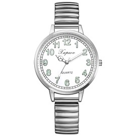 Oidea Women's Stretch Band Watches: Large Face Clear Arabic Numerals Elastic Strap Analog Quartz Wrist Watch Easy Read Luminous Watch Casual Business Dress Ladies Watches Gifts, Silver