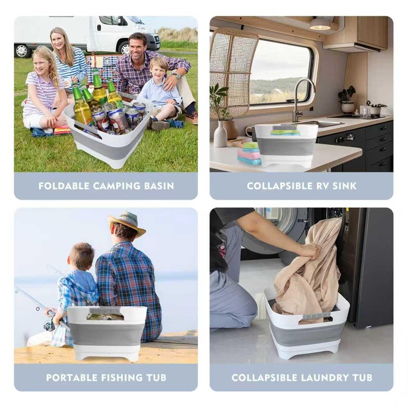 Collapsible Dish Basin 2.4Gal/9L, Foldable Sink with Drain Plug &