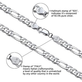 Savlano 925 Sterling Silver 7.5mm Italian Solid Figaro Link Chain Necklace With Gift Box For Men & Women - Made in Italy (18, 7.5mm)