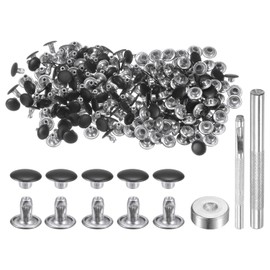 QUARKZMAN 100 Sets 8 mm x 6 mm Leather Rivets, Metal Double Cap Rivets Tubular Round Press Studs with 3 Pieces Tools for Craft Repair Decoration Belt Clothing (Matte Black)