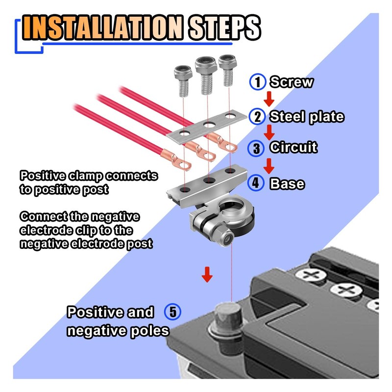 2PCS Battery Terminal Connectors with 3 Way -12V Automotive Top