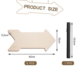 VEHYEGOI 6 Pieces Of Wooden Road Signs, 1 Marker Pen, Blank Arrow Sign, Writeable Pointer Road Sign, Garden Decoration Road Sign, Hanging Sign