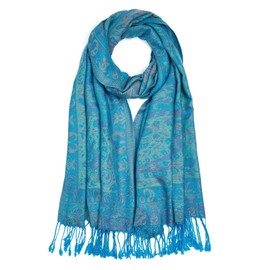 QIUTIMIY Paisley Pashmina Shawls and Wraps for Women Reversible Jacquard Festival Rave Pashmina Scarves with Fringe Vintage(Flower10-Peacock Blue)