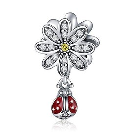 Daisy Ladybird Trendy 925 Sterling Silver CZ Daisy Flower Ladybug Pendant Charms fit Bracelet Necklace DIY Accessories Jewellery