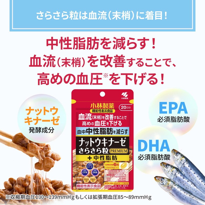 ナットウキナーゼ さらさら粒 プレミアム + 中性脂肪 高めの血圧を下げる 中性脂肪を減らす EPA DHA ビタミンC
