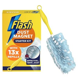 Flash Duster Dust Magnet Starter Kit (1 Handle + 13 Refills), Trap & Lock Away Dirt & Hair in No Time