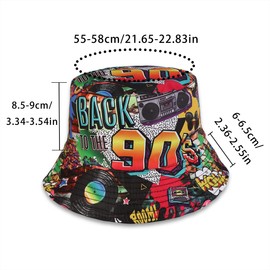 Eigso Retro 80s Theme Bucket Hats for Women Men Hip Hop Rock Scrawl Fishing Hat for Woman Man, A6 : 90S Theme