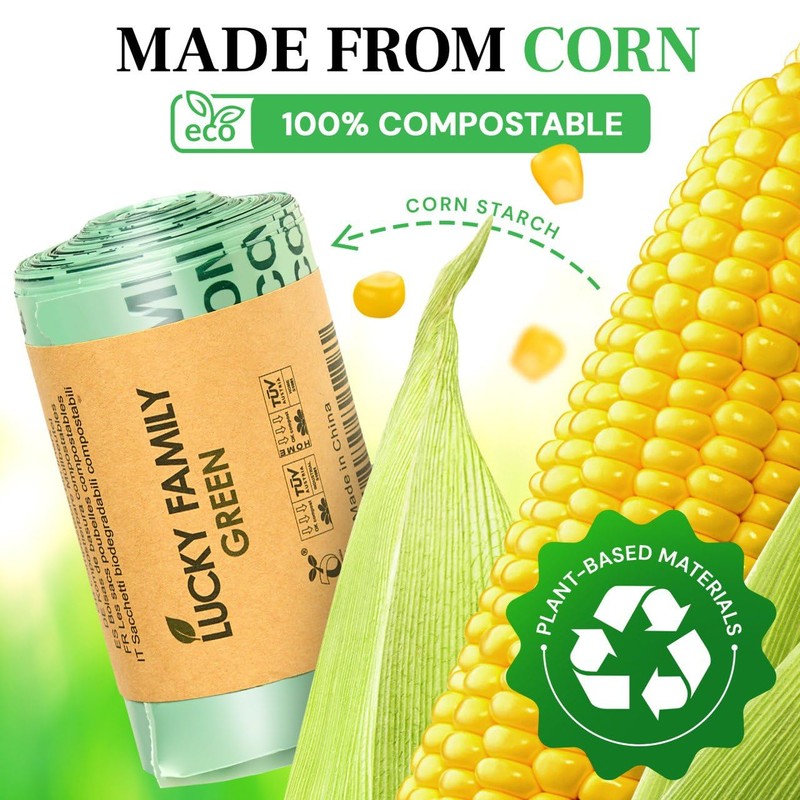 Lucky Family Green Compost Bags for Kitchen Countertop Bin -