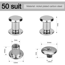50 Pairs Chicago Screws Stainless Steel Book Screws Set 5 mm Binding Screws Nail Rivet with Plastic Box Screw Rivets for DIY Leather Decoration Bookbinding Photo Album Handbags