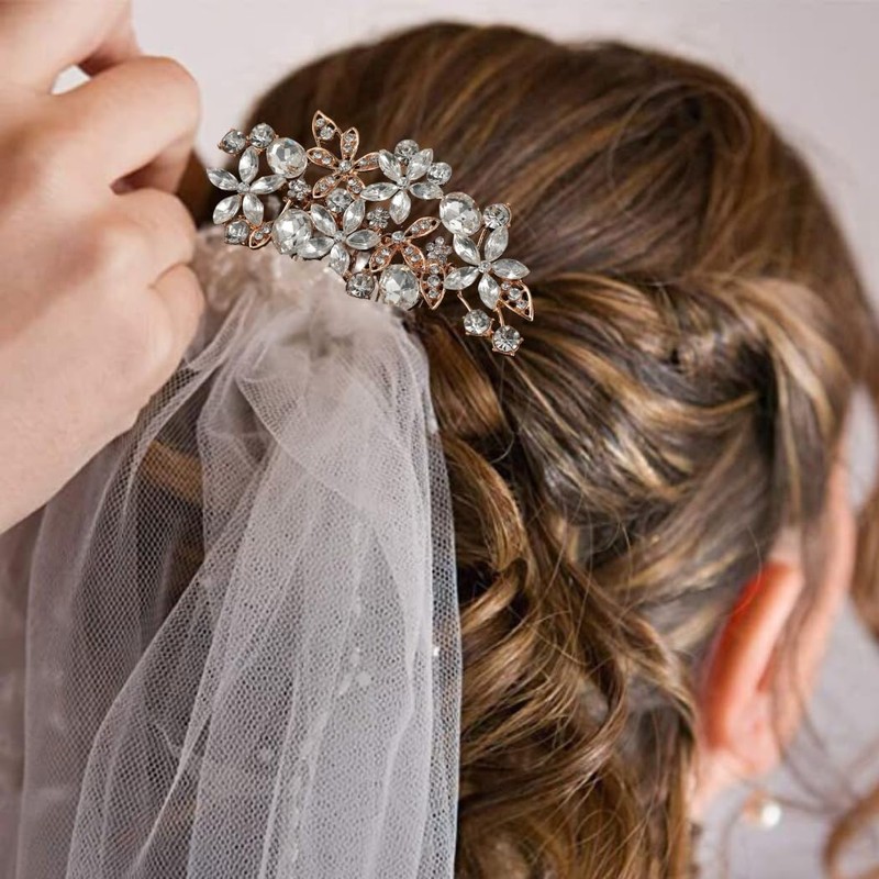 ALUINN Crystal Bride Wedding Hair Comb Flower Hair Piece Rhinestone