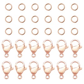 PandaHall 60pcs 5mm 304 Stainless Steel Jump Rings with 30pcs Lobster Claw Clasps for Earring Bracelet Necklace Pendant Jewellery DIY Crafts Rose Gold