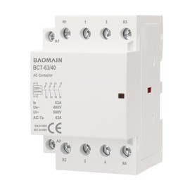 Baomain 220V AC 4-Pole Modular Contactor, 63A 4NO Normally Open, DIN Rail Mount for HVAC, Motor, Pump & Lighting Control BCT-63/40-220VAC